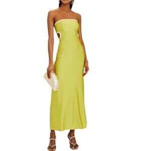 BAOBAB Mambo Evening Dress Neon Yellow Strapless Bandeau Cutout Small Women's